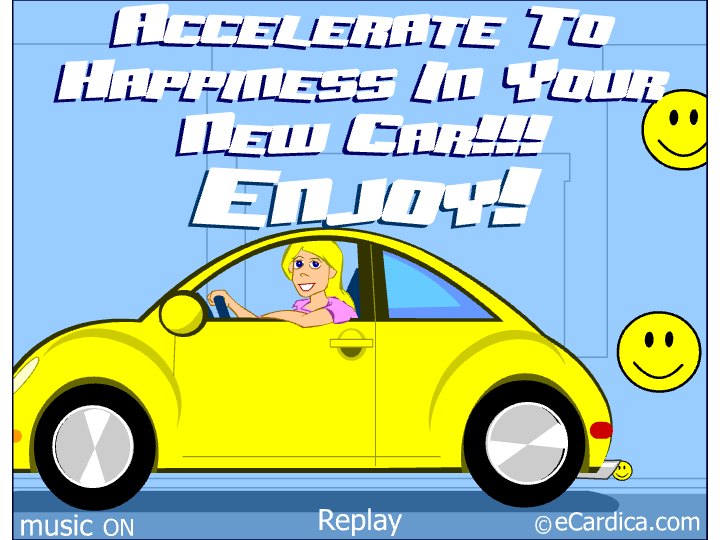 Accelerate To Happiness New Car eCard - free New Car greeting card