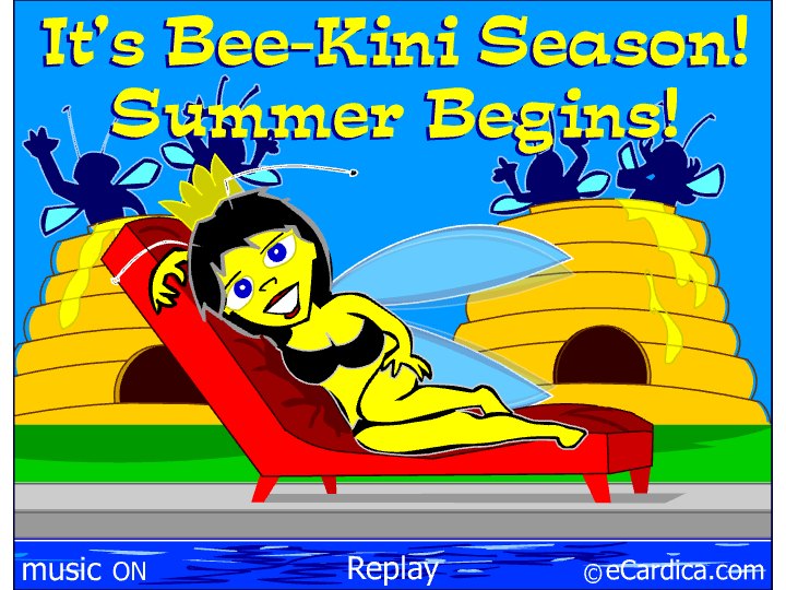 Bee-Kini Season Begins eCard - free Summer greeting card