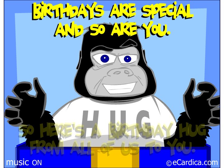 Big Birthday Gorilla Hug From Us eCard - free Family greeting card