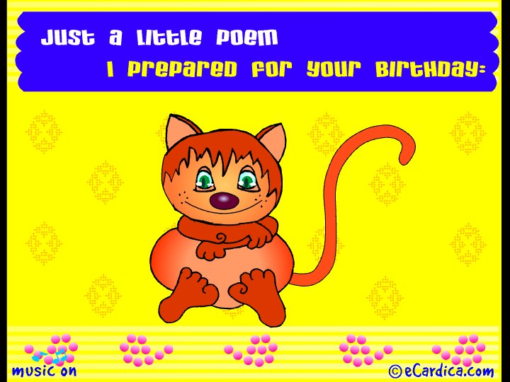 Little Birthday Poem Cat eCard - free Family greeting card