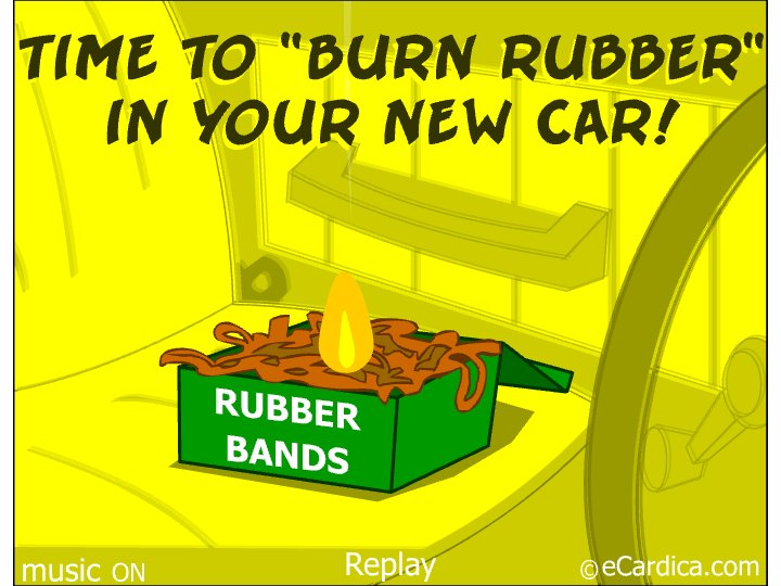 Burn Rubber New Car Congrats eCard - free New Car greeting card