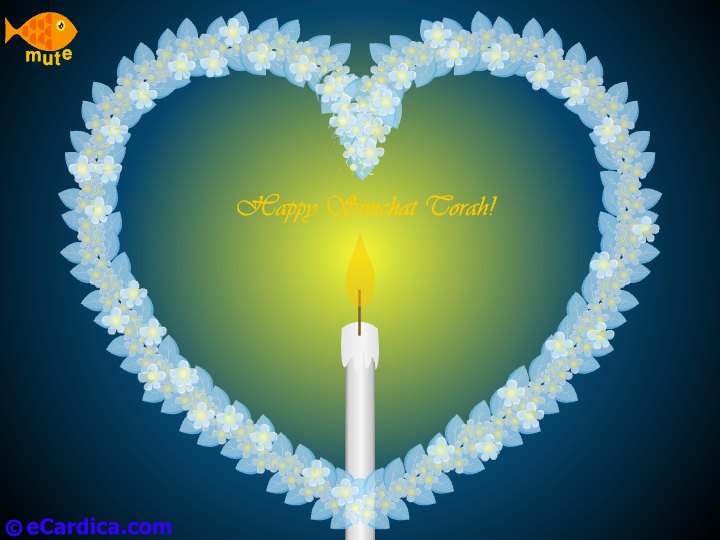 Happy Simchat Torah Candle Heart eCard - free More Holidays greeting card