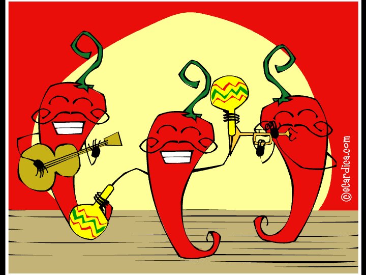 Dancing Chili Pepper Band eCard - free Cinco de Mayo greeting card