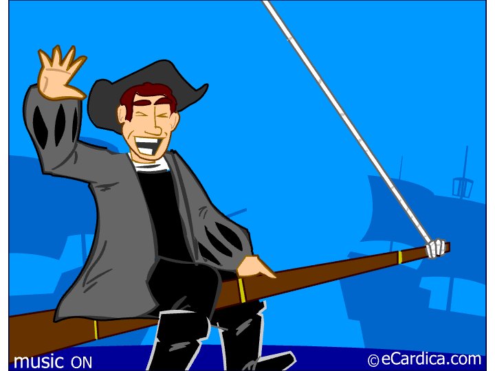 Columbus Waving From The Rigging eCard - free Columbus Day greeting card