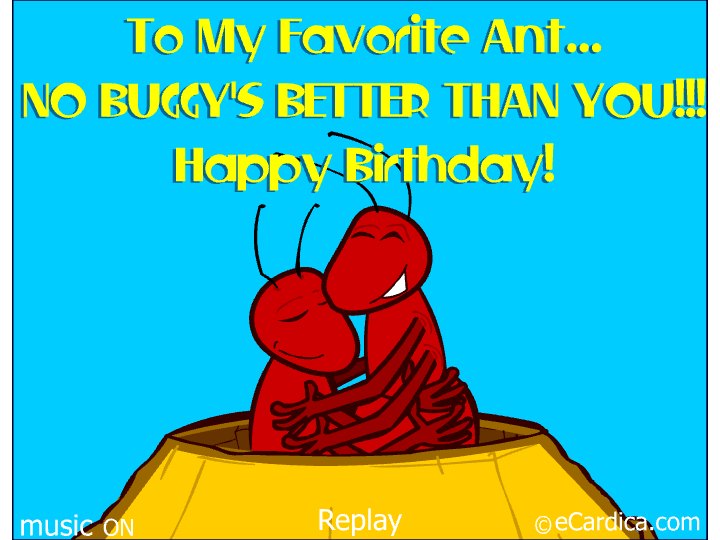 Favorite Ant Birthday Hug eCard - free Family greeting card