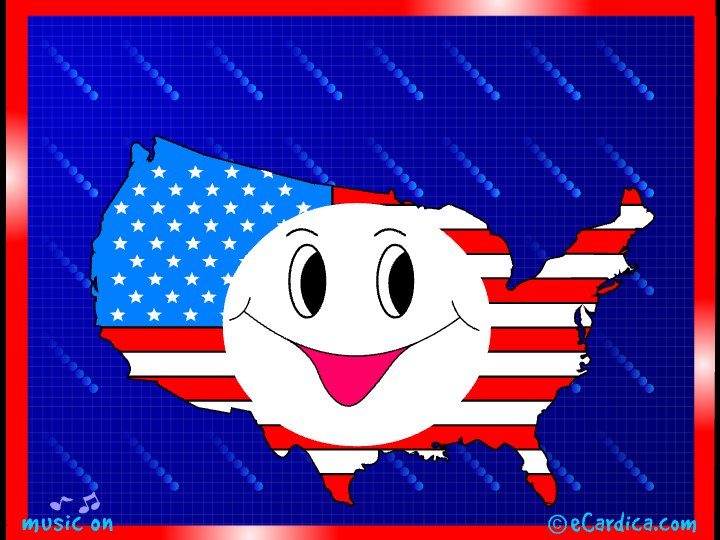Smiling American Flag USA Map eCard - free Just Because greeting card