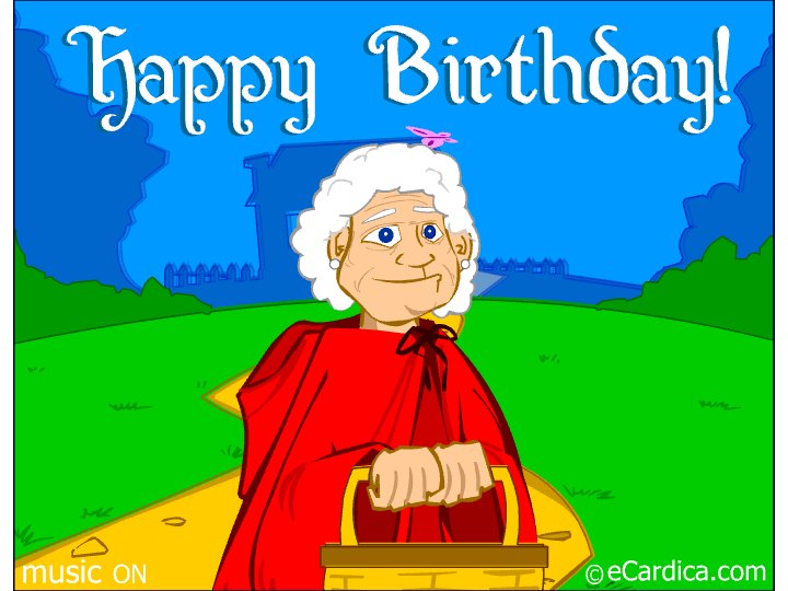 Granny Yellow Brick Road Birthday eCard - free Over the Hill greeting card