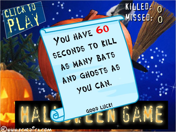 Halloween Bats And Ghosts Game eCard - free Classic Games greeting card