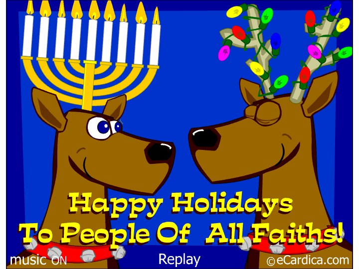 Happy Holidays All Faiths Reindeer eCard - free More Holidays greeting card