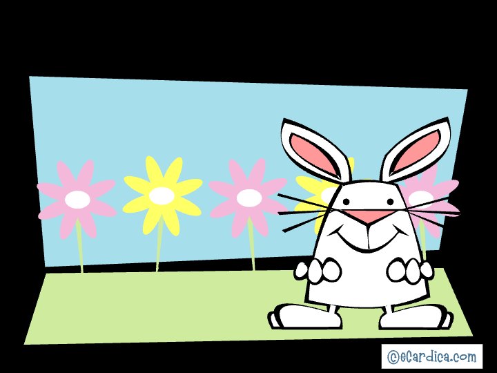 Hopping Easter Bunny In Flowers eCard - free Easter greeting card