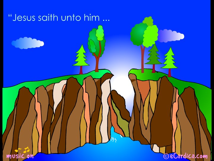 Jesus Saith Unto Him Waterfall eCard - free More Holidays greeting card