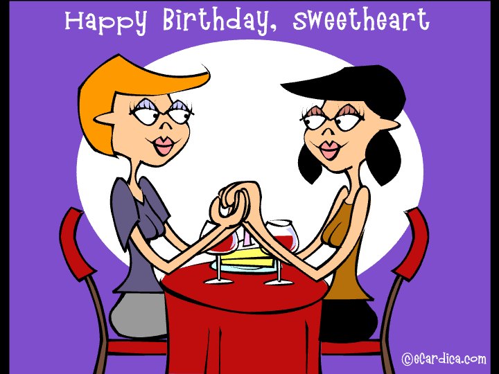 Happy Birthday Sweetheart Lesbian Couple eCard - free Pride greeting card