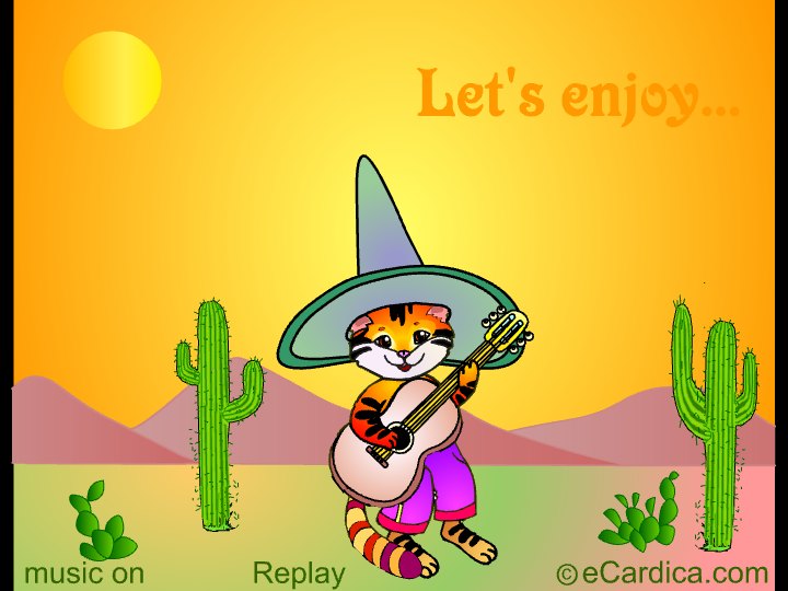 Guitar Cat Cinco de Mayo eCard - free Cinco de Mayo greeting card