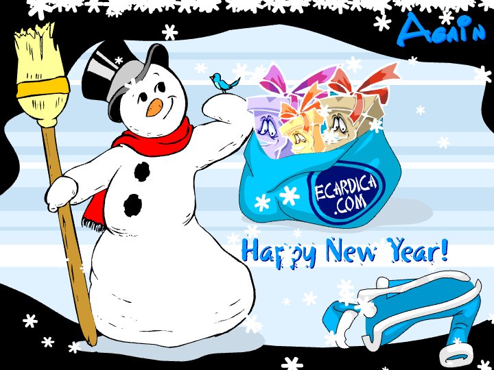 Snowman With New Year Gifts