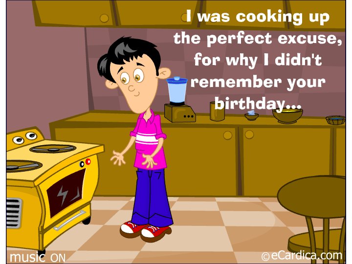 Cooking Up An Excuse eCard - free Belated Birthday greeting card