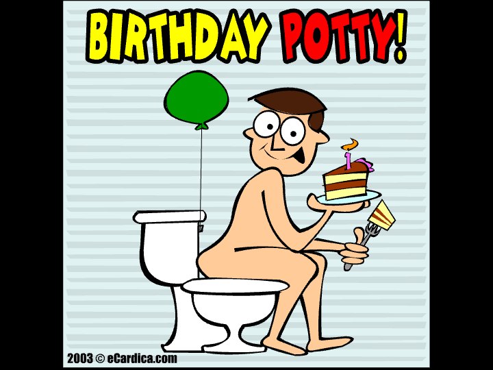 Funny Birthday Potty Cartoon eCard - free Funny greeting card