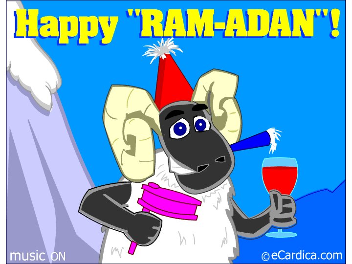 Happy Ram Adan Party Sheep eCard - free More Holidays greeting card