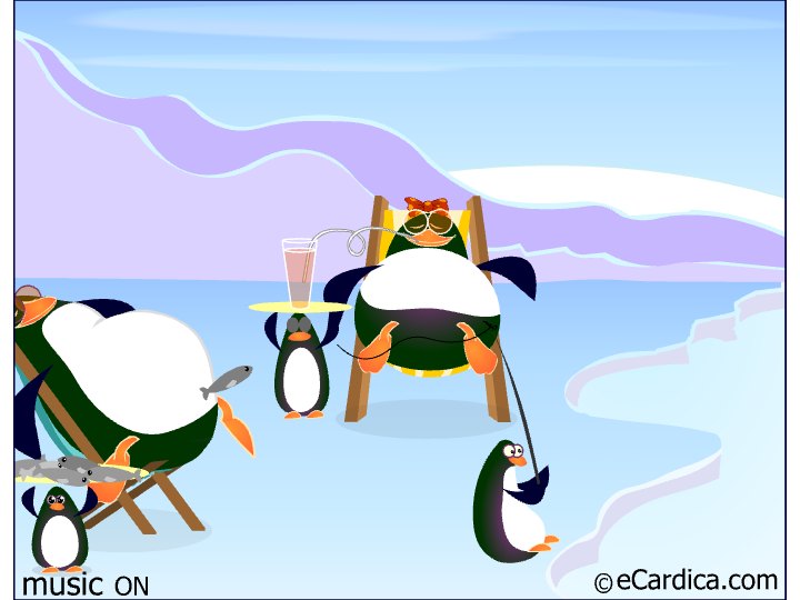 Penguins On A Beach Vacation eCard - free Family greeting card