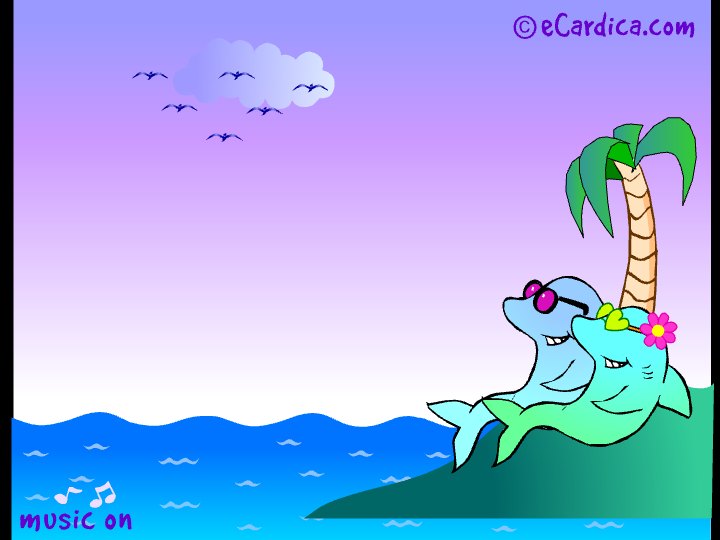 Anniversary Dolphins At Sunset eCard - free Anniversary greeting card