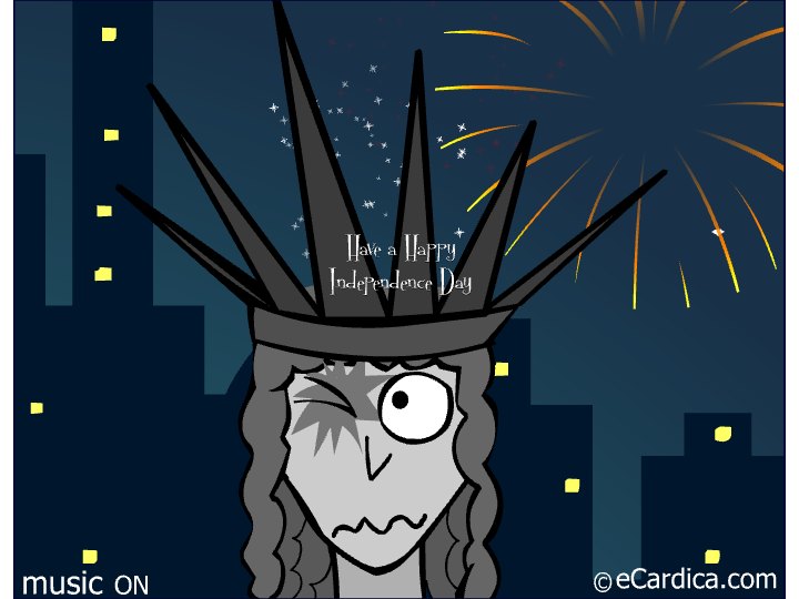 Spooky Statue of Liberty Fireworks eCard - free Fourth of July greeting card