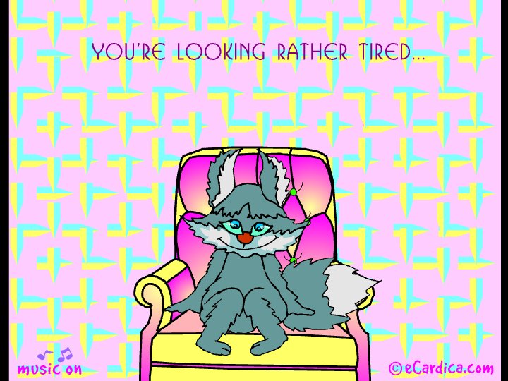 Tired Sleepy Cat In Armchair eCard - free More Holidays greeting card