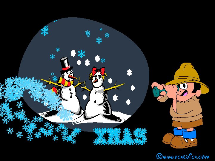Snowman Couple Winter Scene eCard - free Christmas greeting card