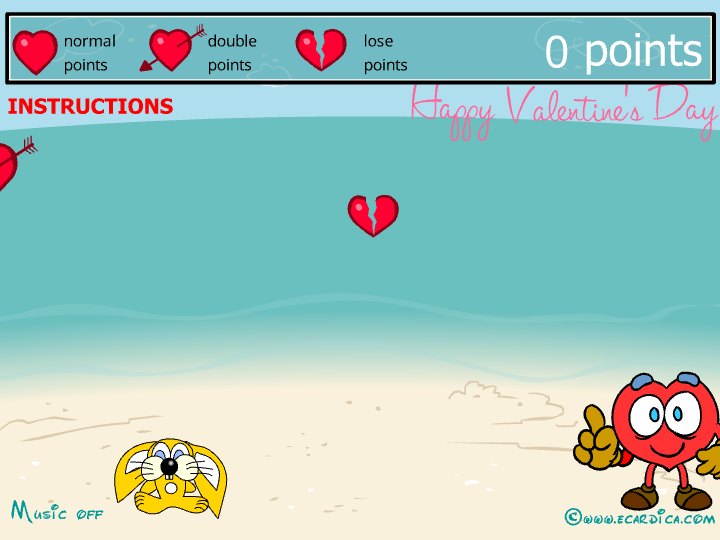 Valentine Heart Catcher Game eCard - free Classic Games greeting card