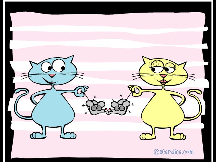 Two Cats Sharing Mouse Hearts