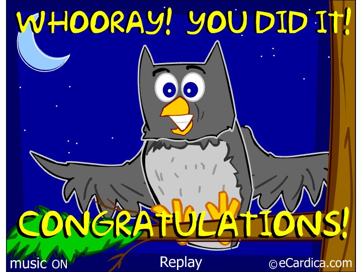 Whooray You Did It Owl eCard - free Congratulations greeting card