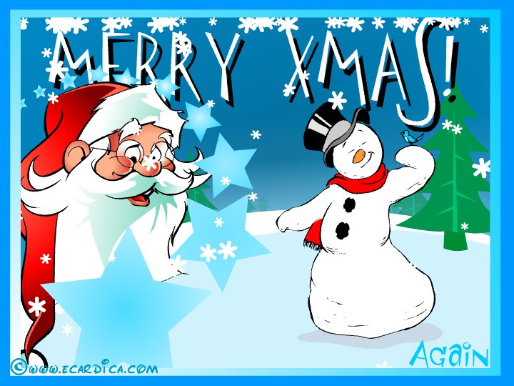 Santa Greets Frosty Snowman eCard - free Christmas greeting card