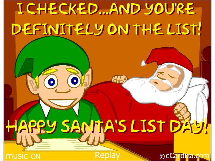 You're On Santa's Nice List eCard - free More Holidays greeting card